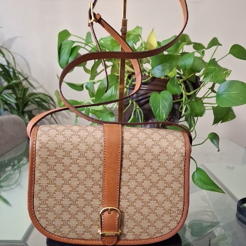Celine Tan and Brown Monogram Crossbody Bag